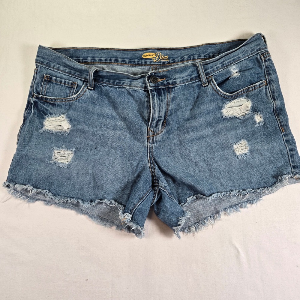 Old Navy Diva Denim Shorts Womens Size 14 Blue Distressed‎ Frayed Hem